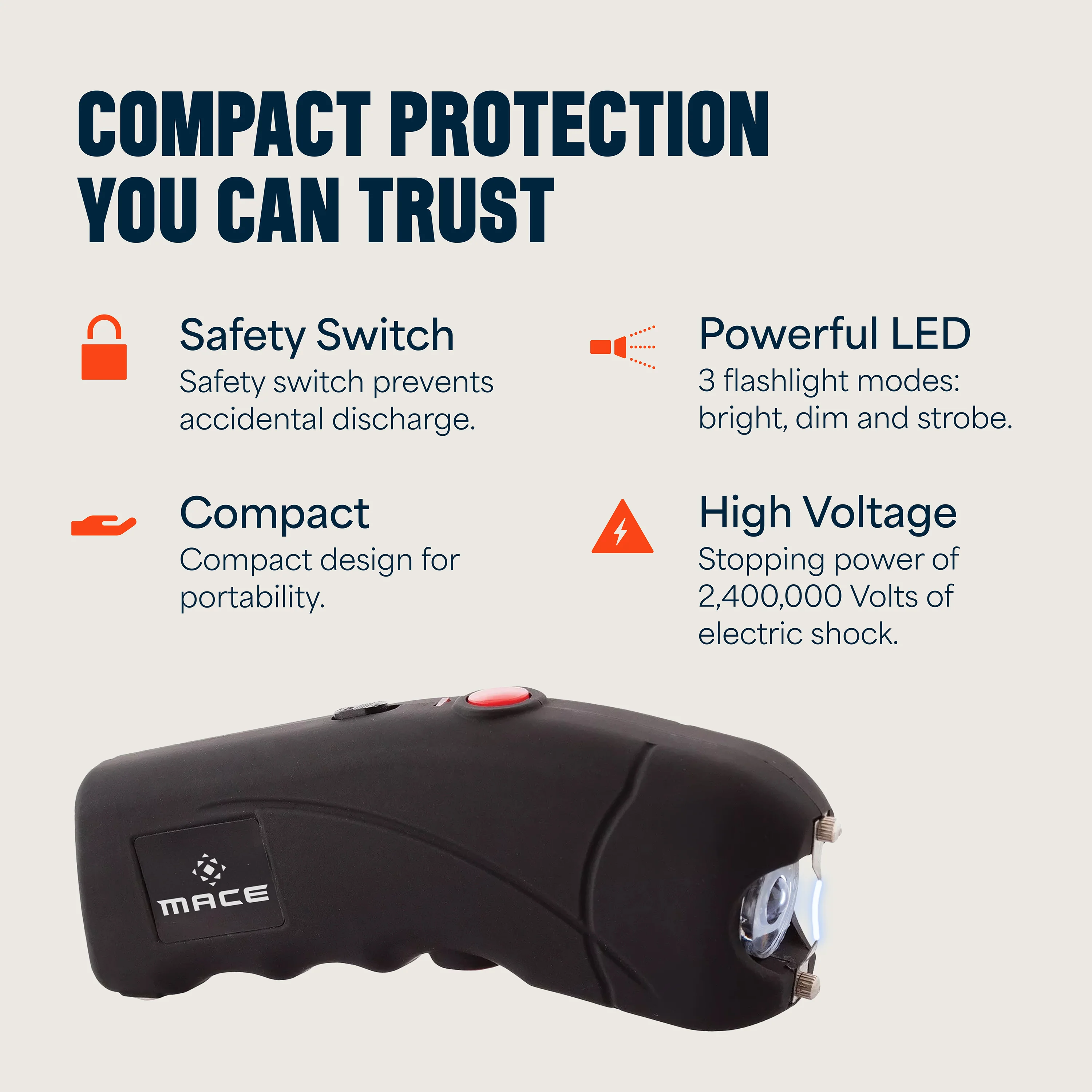 Mace Ergo Stun Gun with LED & Personal Model Pepper Spray - Black - Image 5