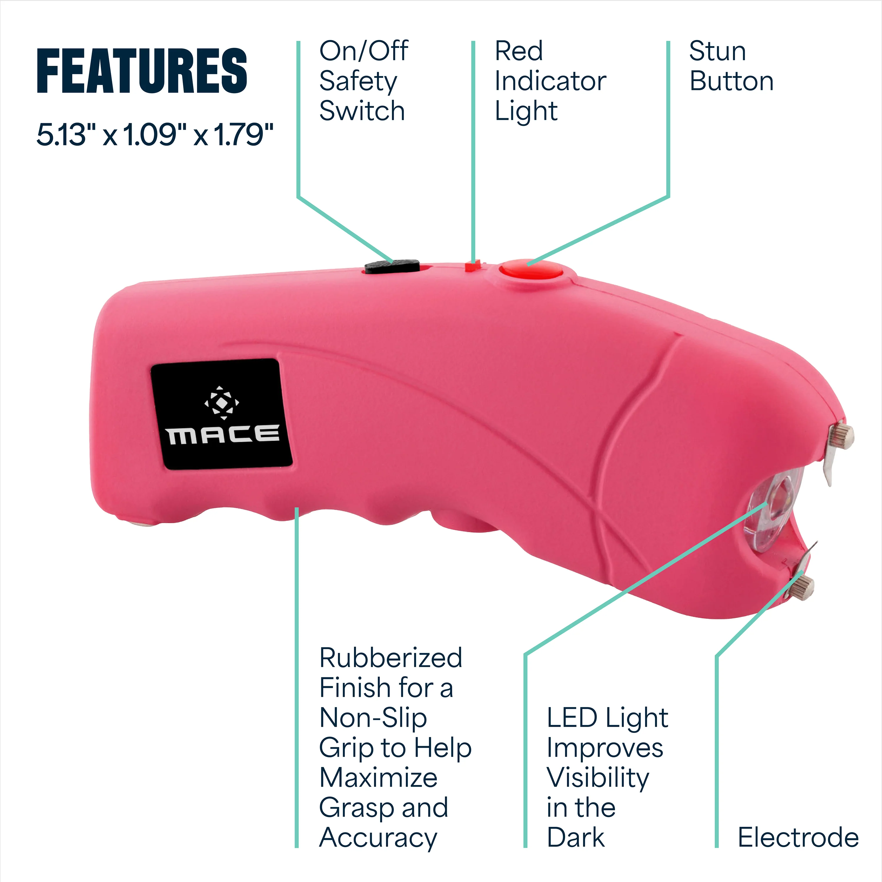Mace Ergo Stun Gun with LED & Personal Model Pepper Spray - Pink - Image 8