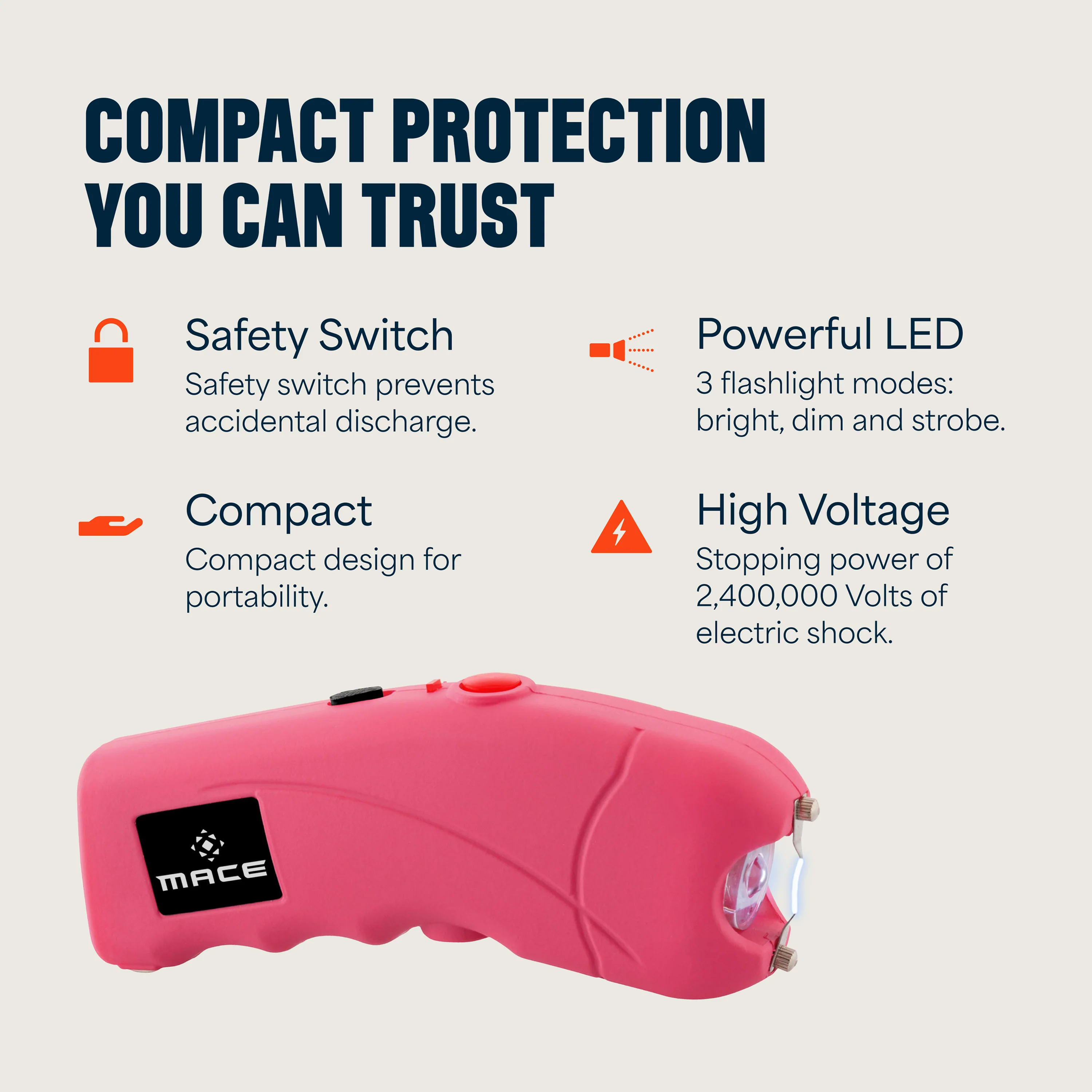 Mace Ergo Stun Gun with LED - Pink - Image 2