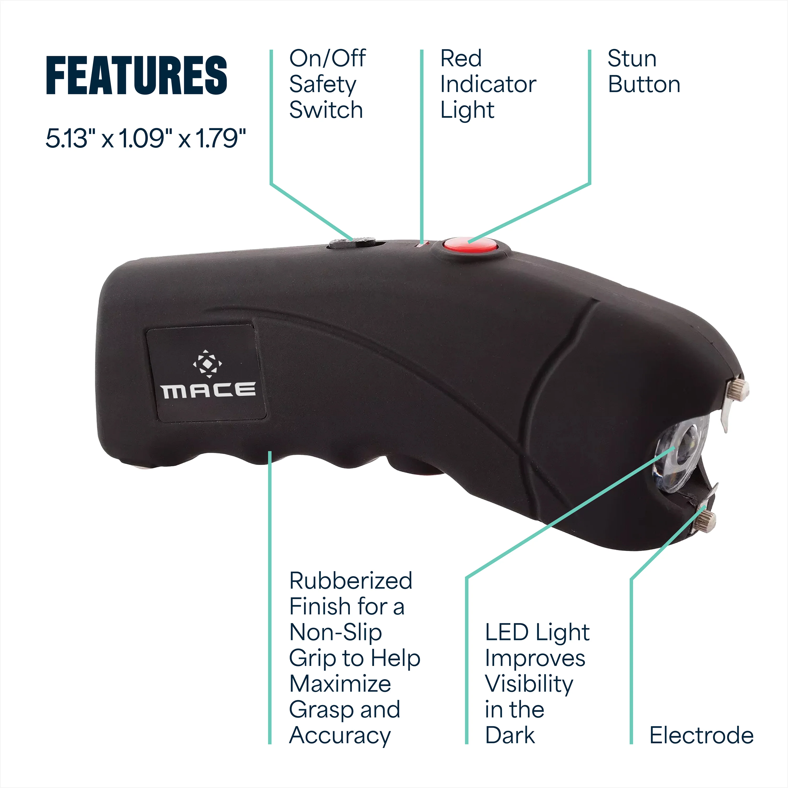 Mace Ergo Stun Gun, Alarm, & Compact Hard Case Pepper Spray - Black - Image 12