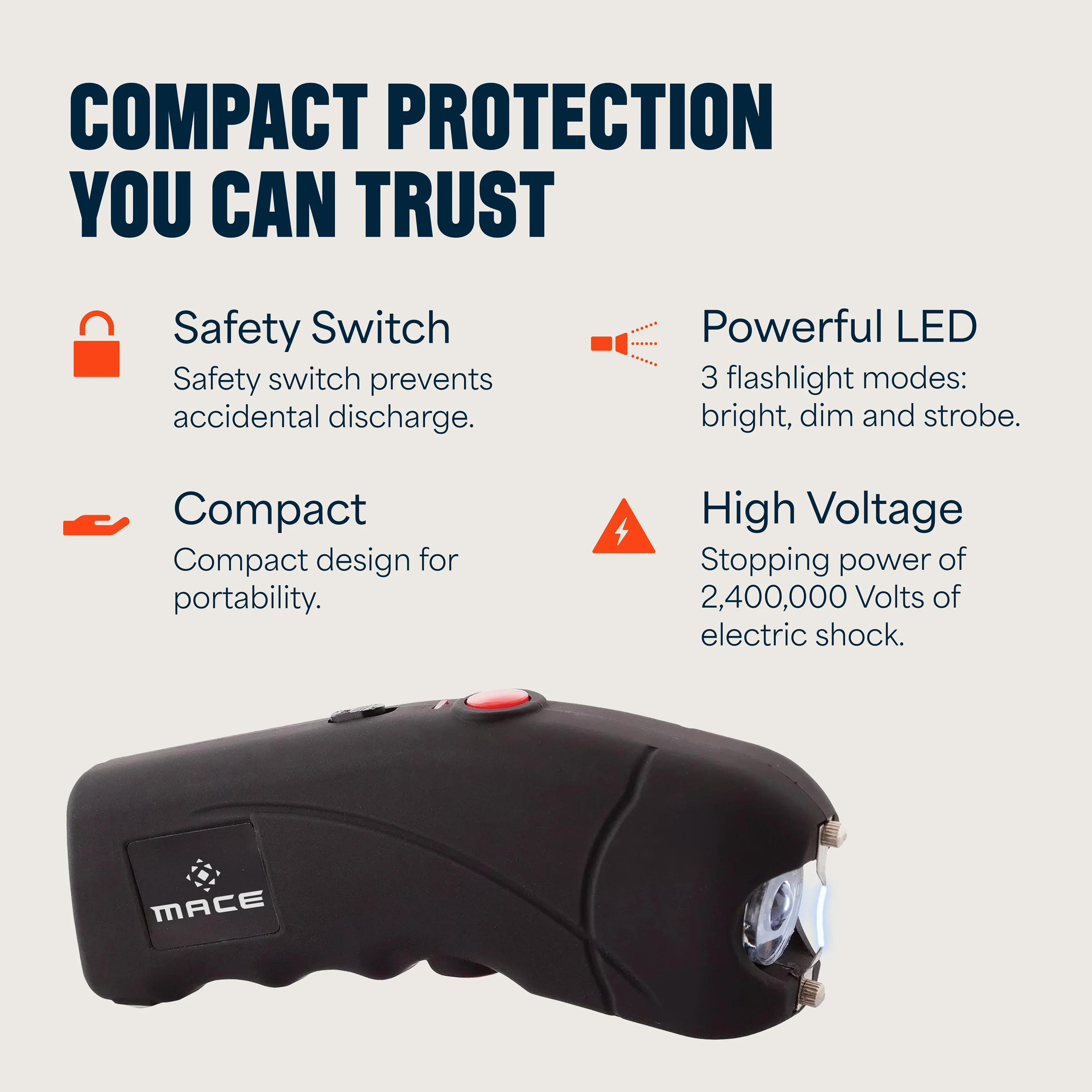 Mace Ergo Stun Gun & Compact Hard Case Pepper Spray - Black - Image 7