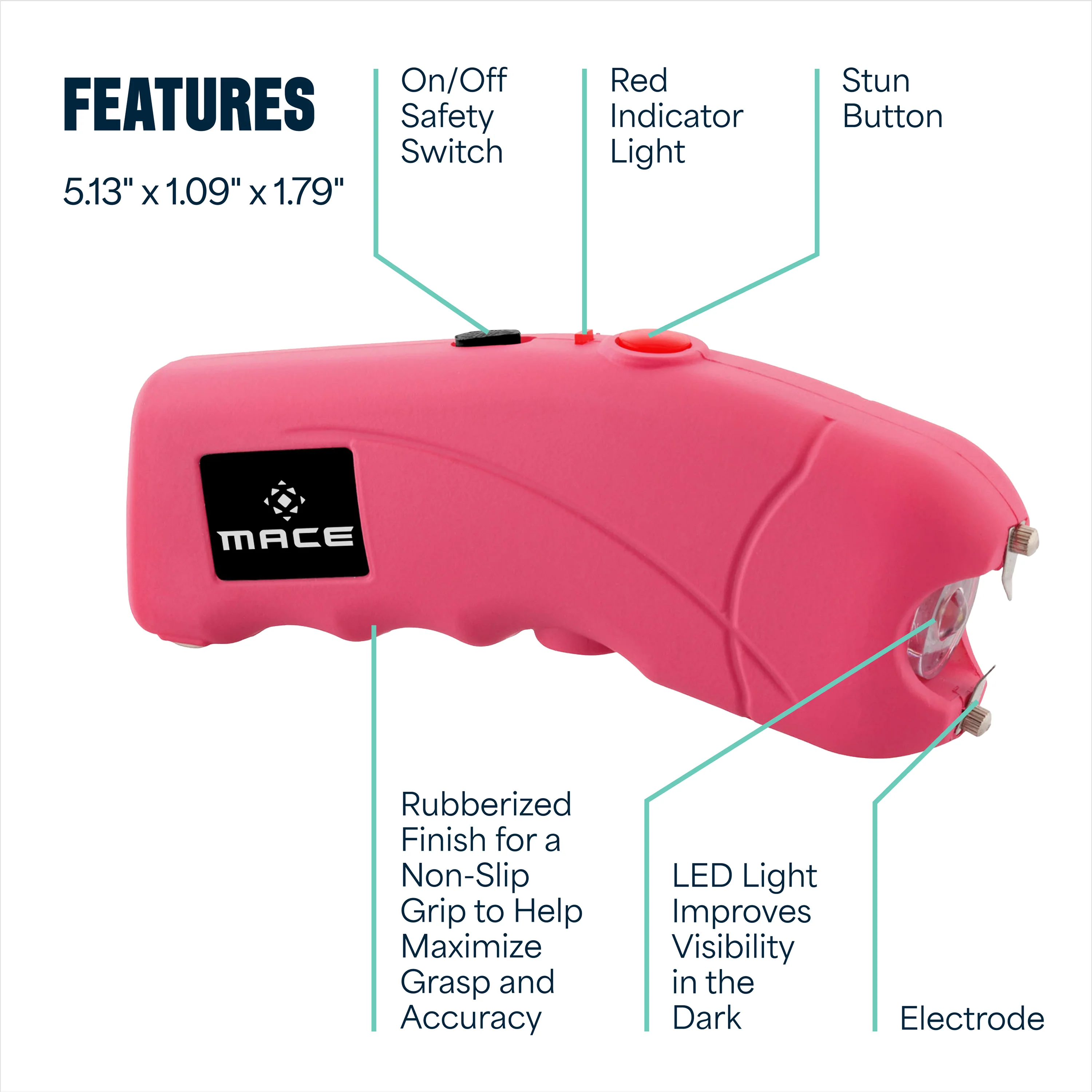 Mace Ergo Stun Gun & Compact Hard Case Pepper Spray - Pink - Image 10