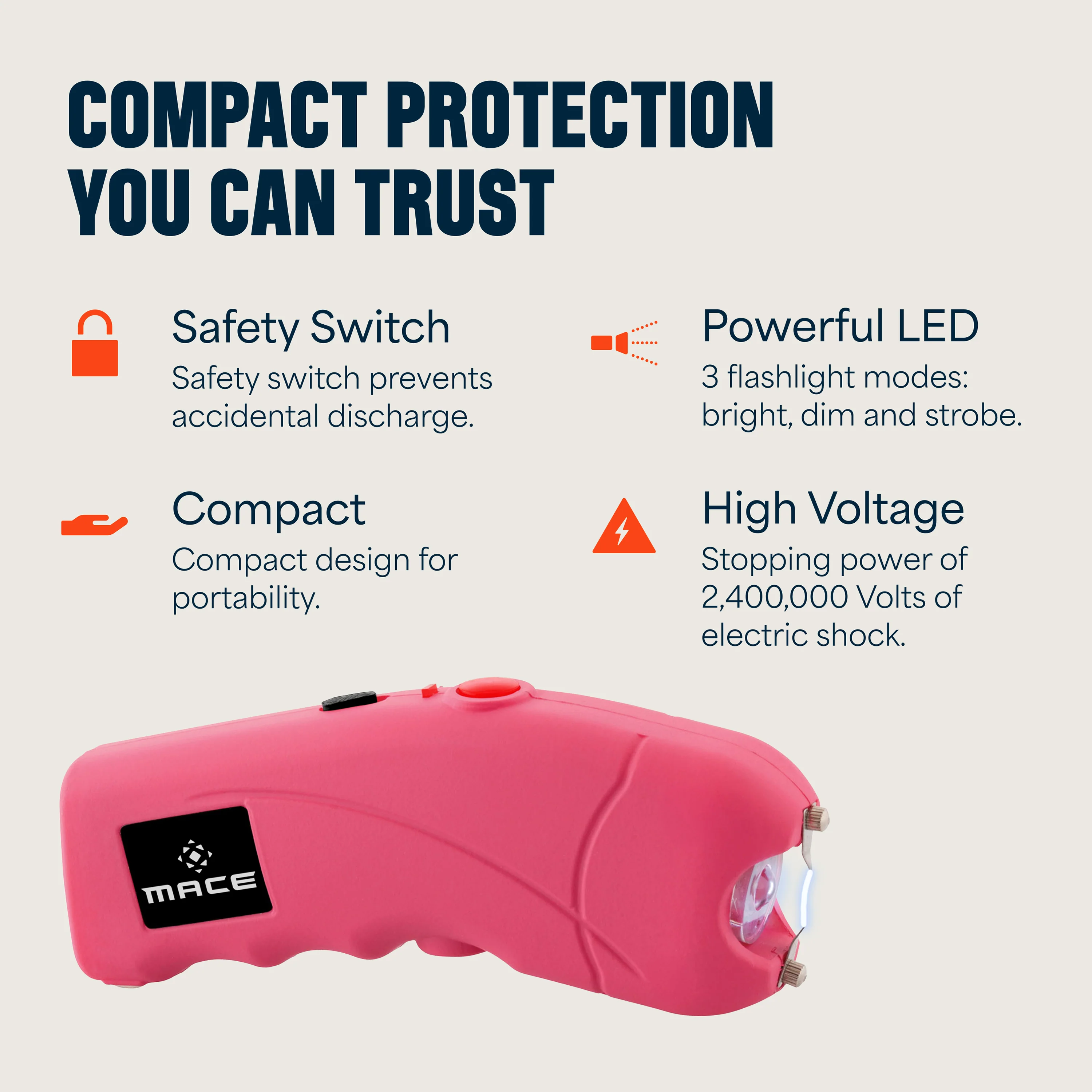 Mace Ergo Stun Gun & Compact Hard Case Pepper Spray - Pink - Image 7