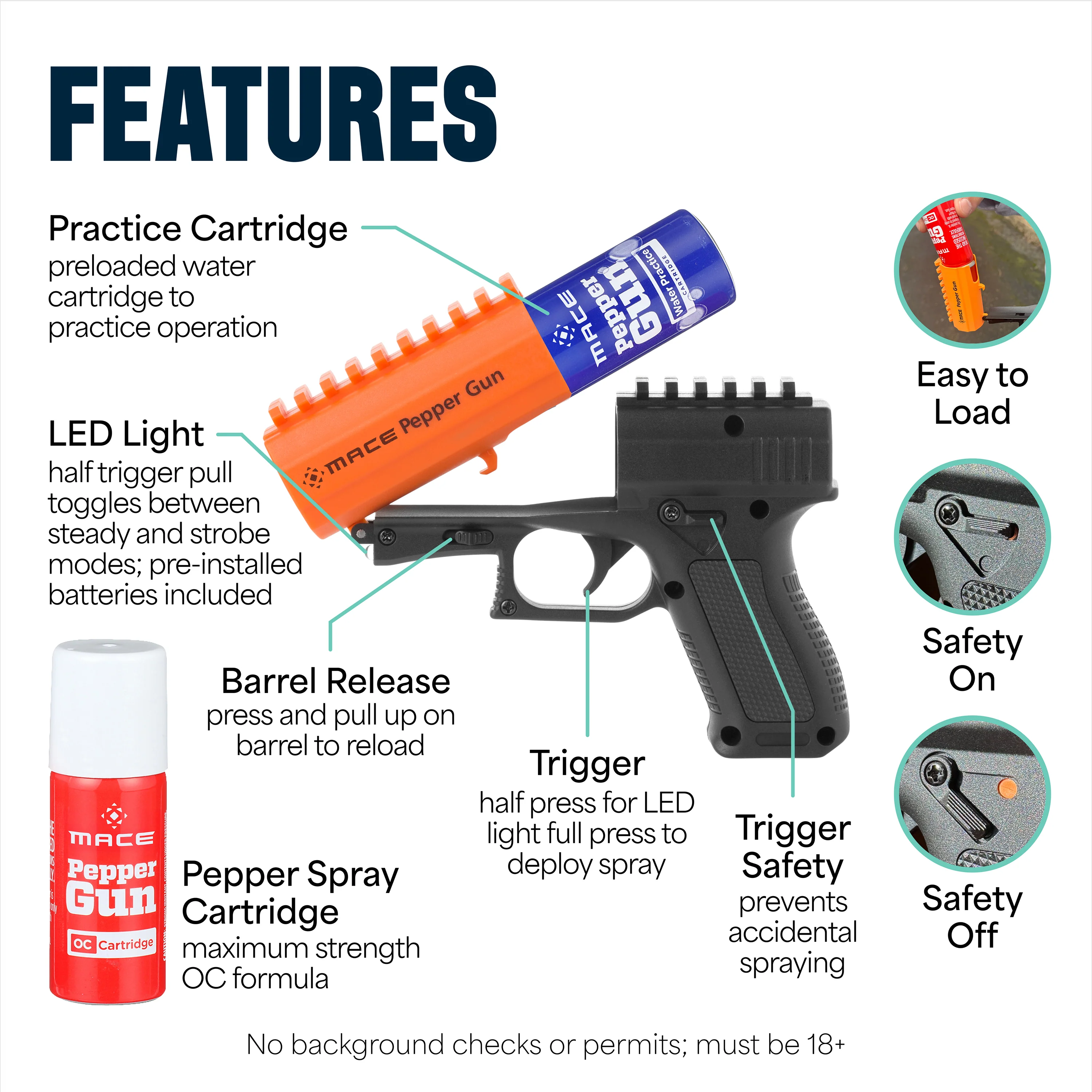 Mace Pepper Spray Gun 2.0 with OC Pepper Spray and Water Trainer Cartridge - Image 7