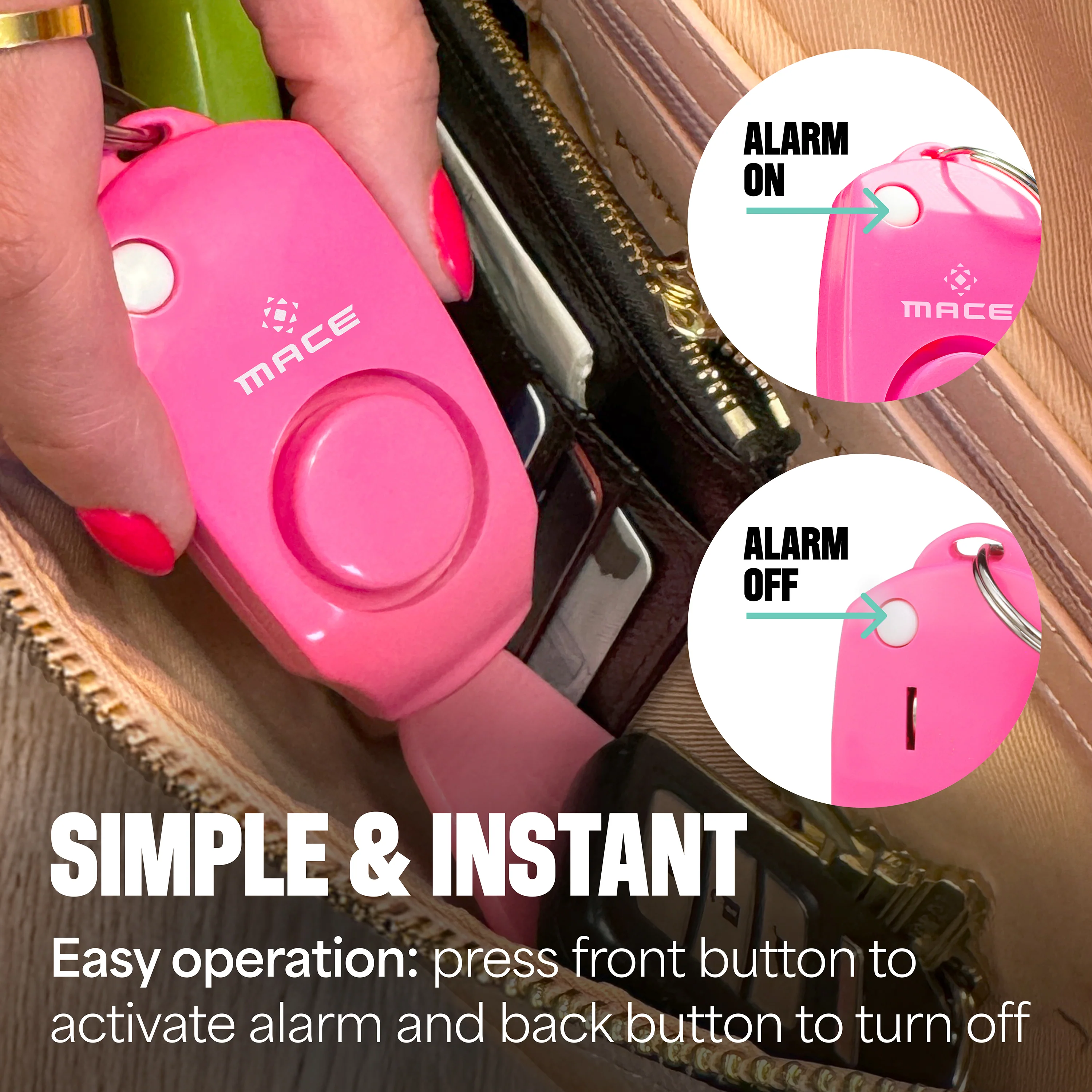 Mace Personal Safety Alarm with Keychain - Pink - Image 5