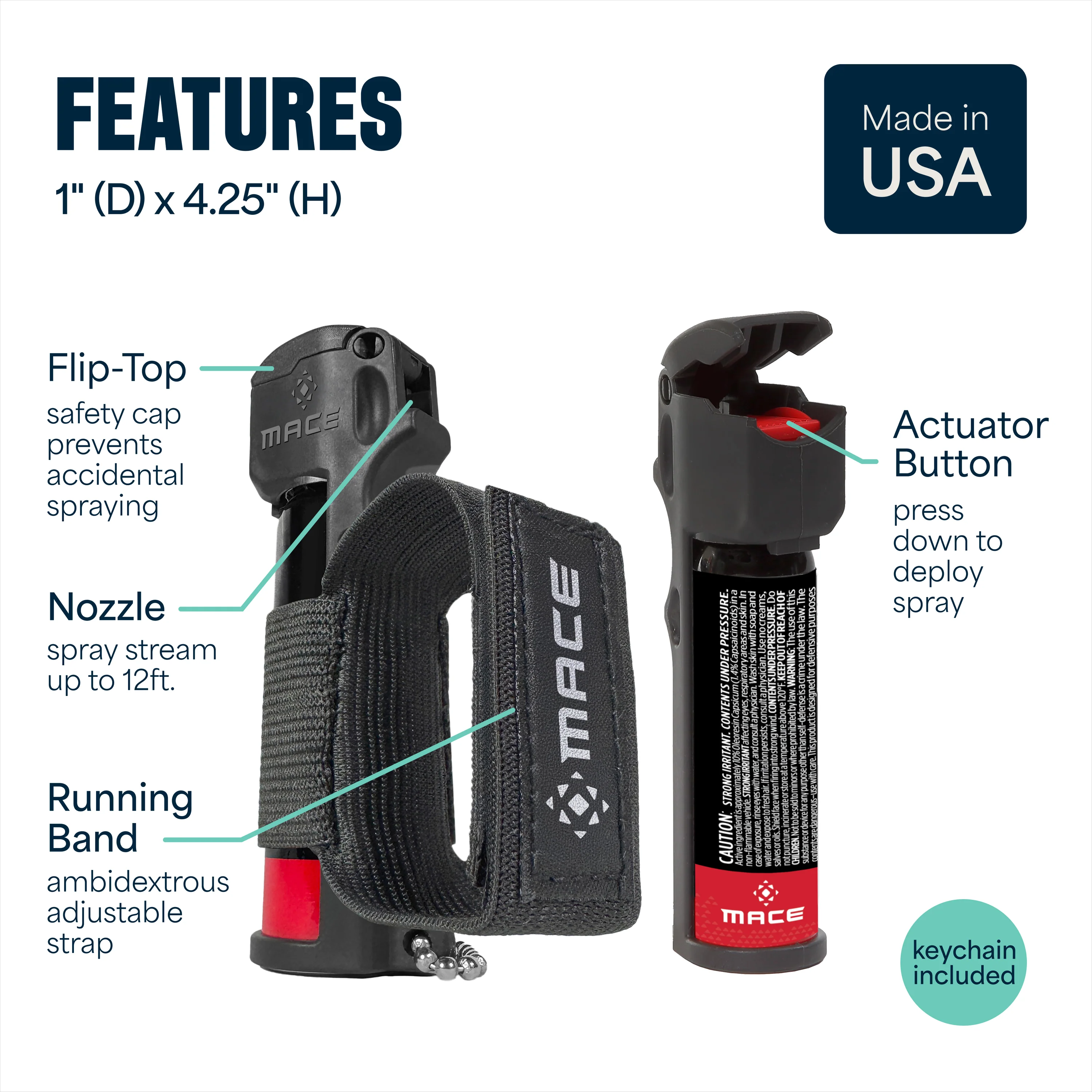 Mace Flip Top with Sport Band Pepper Spray - Black - Image 6